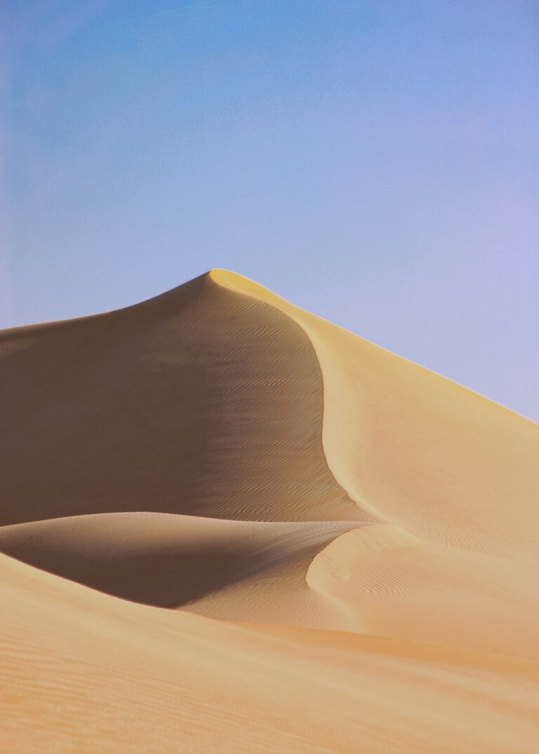 Perfectly sculpted sand dune on the border of the United Arab Emirates and Saudi Arabia, on the edge of the Rub' Al Khali desert.