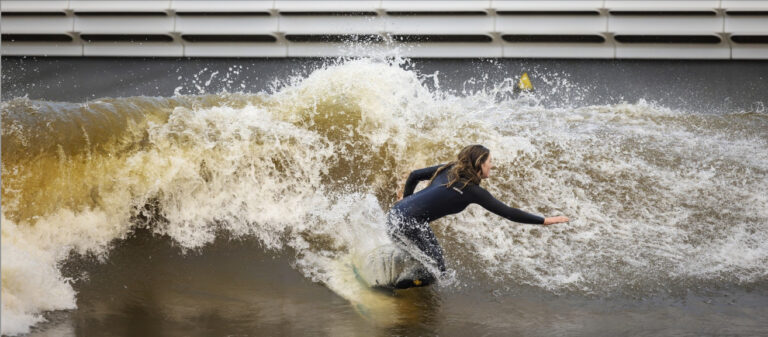 Have a quick surf between flights in Edinburgh Surfer at surf centre Lost Shore near Edinburgh airport. © VisitScotland / Kenny Lam