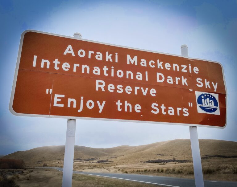 S2 E12: Maori stargazing in New Zealand A sign welcoming visitors to Aoraki Mackenzie International Dark Sky Reserve on New Zealand's South Island. © copyright Matthew Brace