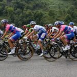 The colourful blur of the peloton as the Tour de France flies past in the Vallée d’Ossau in southern France. © copyright Matthew Brace