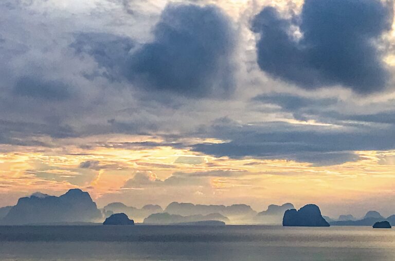 S3 E12: Sailing to stunning islands in Thailand The famous karst islands of Thailand's Phang Nga Bay silhouetted against a fabulous sunset. © copyright Matthew Brace