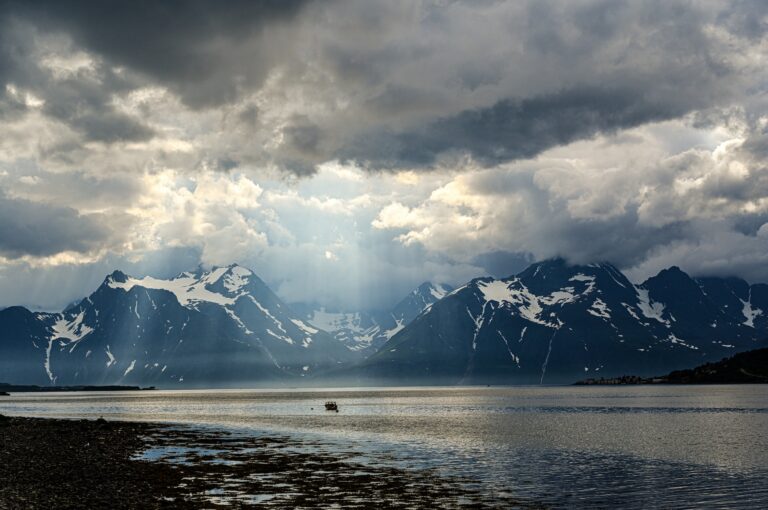 View from near Rotsund on the E6 road in far north Norway looking across Lyngen Fjord to the Lyngen Alps © copyright Matthew Brace